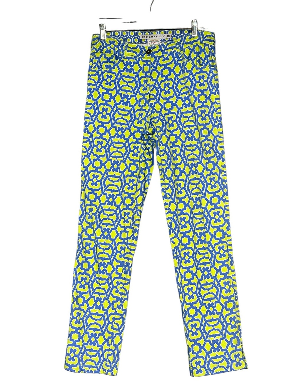 GRETCHEN SCOTT Gripeless Pants Blue Green Floral Geo Stretch Ankle Size M - Picture 13 of 13